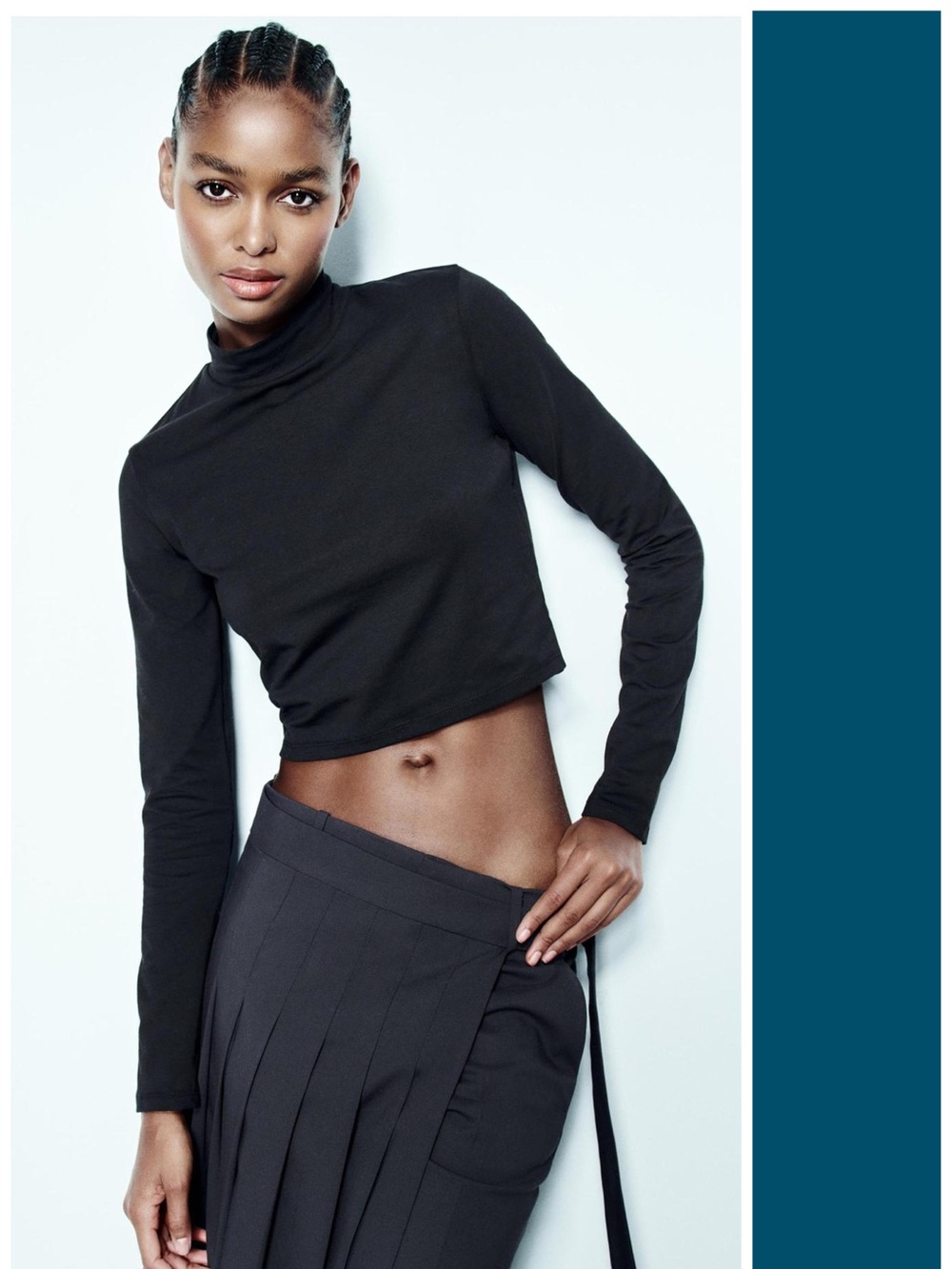 Zara Black Crop Mock Neck Long Sleeve Top Size M EUC Minimalist Capsule